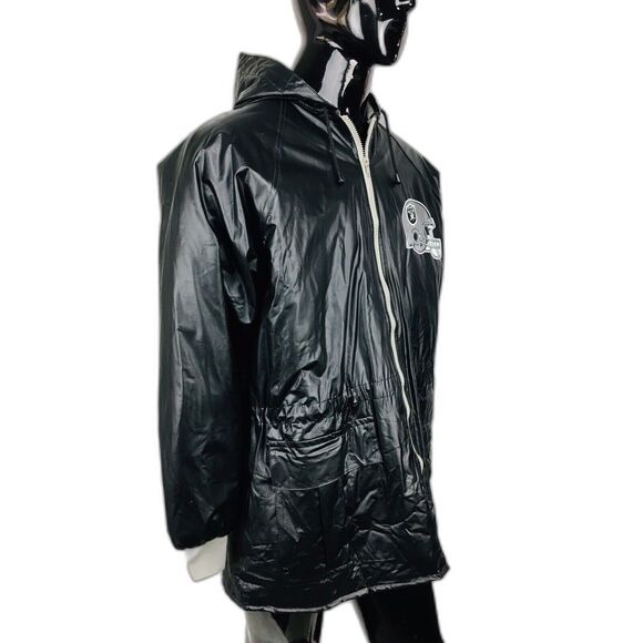 Vintage 90s RAIDERS NFL Black Silver Vinyl Game Day Jacket Size M/L/XL RARE - Picture 5 of 8